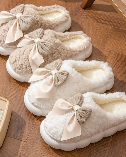 Fur Bow Plush Slippers