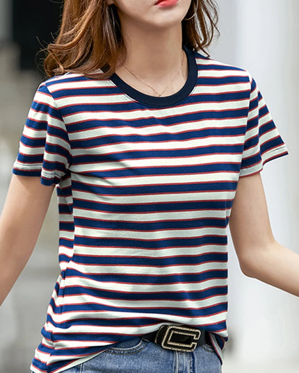 Casual Striped Cotton T Shirt - VOLDRI