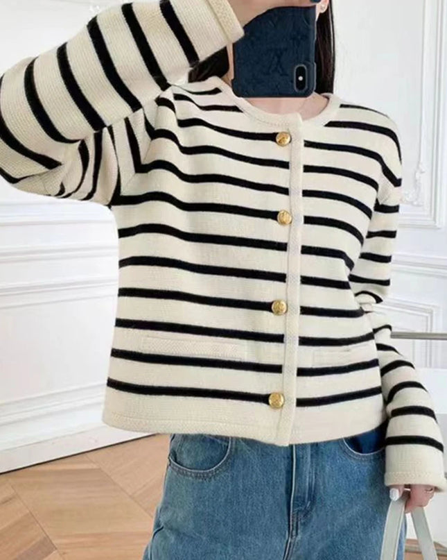 Striped Long Sleeve  Sweater - VOLDRI