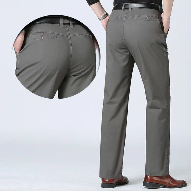 New Arrival Men's 100% Cotton Summer Autumn Casual Pants Fashion Solid Black Khaki Gentle Thicken Trousers Brand Smart Suit Pant -   | Stylish & Elegant Fashion by Voldri