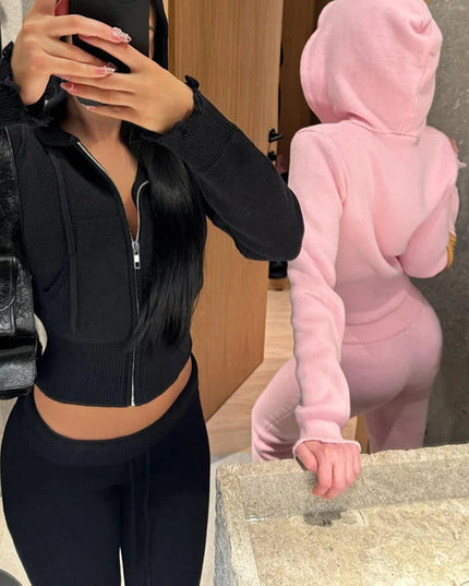 Hooded Zip-up Crop Tops and Tracksuits - VOLDRI