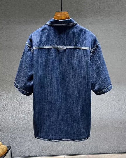 Voldri Men's Loose Denim Shirt - Casual Retro Style 7XL 8XL