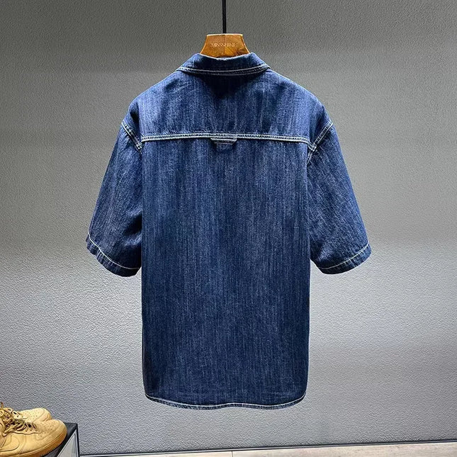 Voldri Men's Loose Denim Shirt - Casual Retro Style 7XL 8XL -   | Stylish & Elegant Fashion by Voldri