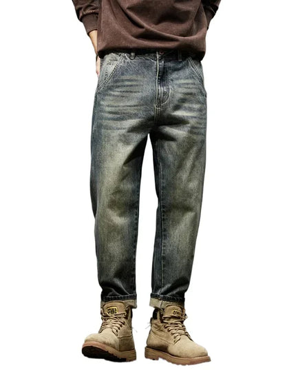 Trendy Men's Harem Pants, Fashionable Splicing Design, Retro Jeans, High Quality Men's Sports Loose Denim Brand Men's Clothing -   | Stylish & Elegant Fashion by Voldri