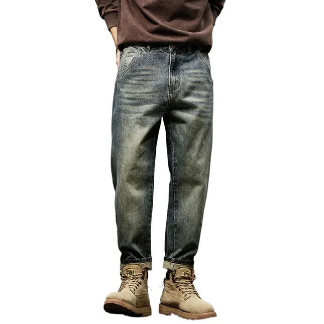 Trendy Men's Harem Pants, Fashionable Splicing Design, Retro Jeans, High Quality Men's Sports Loose Denim Brand Men's Clothing -   | Stylish & Elegant Fashion by Voldri