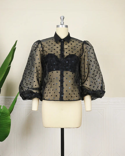 Polka Dot Tops with Lantern Sleeves - VOLDRI