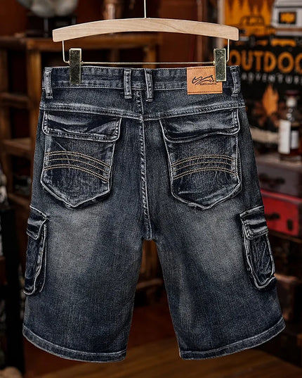 American Style Workwear Denim Shorts Summer Elastic Outdoor Trendy Brand Multi-pocket Loose Shorts Y2k Street Knee-high Pants -   | Stylish & Elegant Fashion by Voldri
