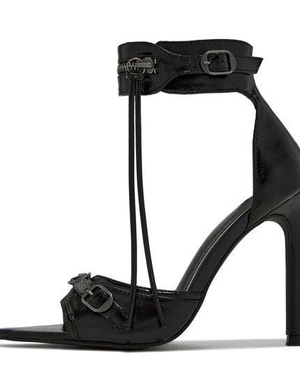 Metal Rivet Buckle Toe  Heels - VOLDRI