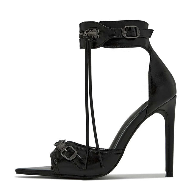 Metal Rivet Buckle Toe  Heels - VOLDRI