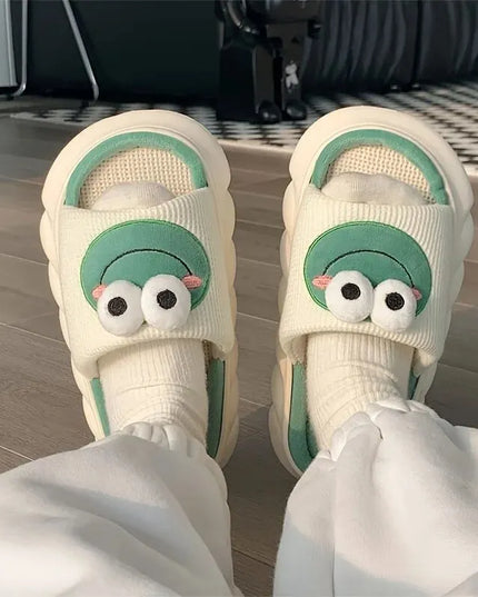 Cartoon Frog Linen Slippers