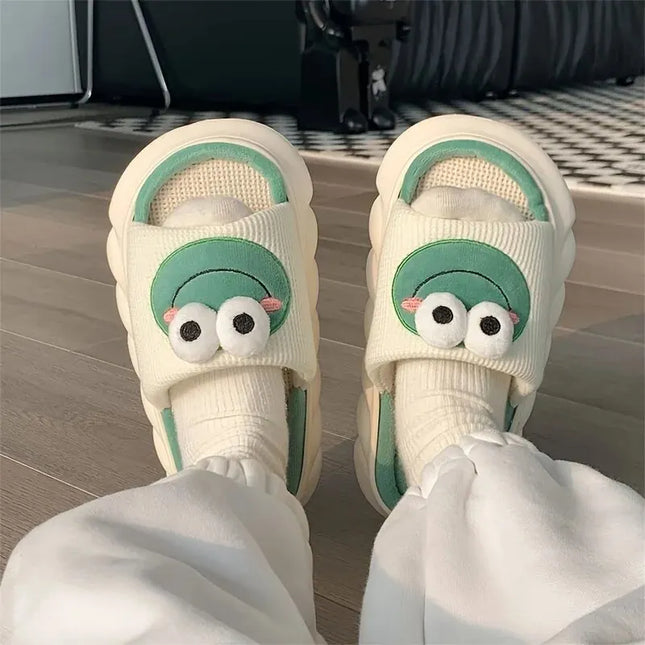 Cartoon Frog Linen Slippers