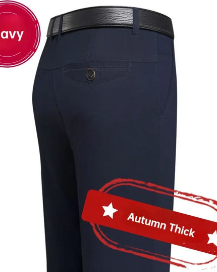 Men's Office Business 100% Cotton Pants Summer Thin & Autumn Thick High Waist Straight Loose Solid Bland Suit Slacks KOACUS