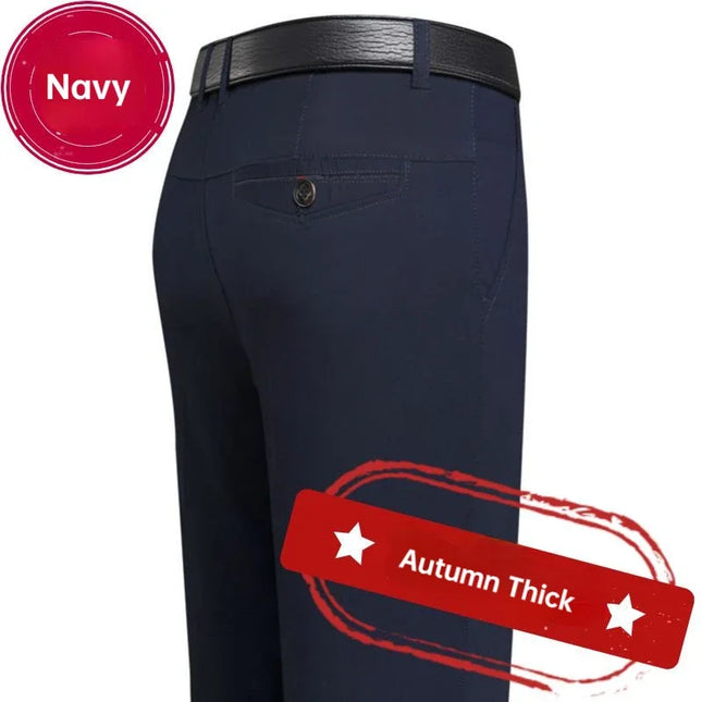 Men's Office Business 100% Cotton Pants Summer Thin & Autumn Thick High Waist Straight Loose Solid Bland Suit Slacks KOACUS -   | Stylish & Elegant Fashion by Voldri