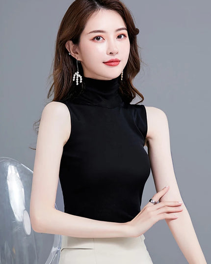 Basic Turtleneck Sleeveless Tops - VOLDRI