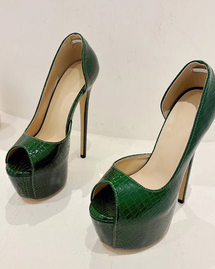 Green Snake Print Leather Platform Shoes - VOLDRI