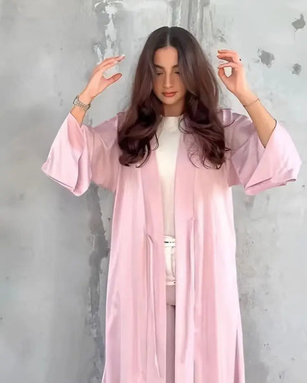 Open Satin Kimono Pink Abaya