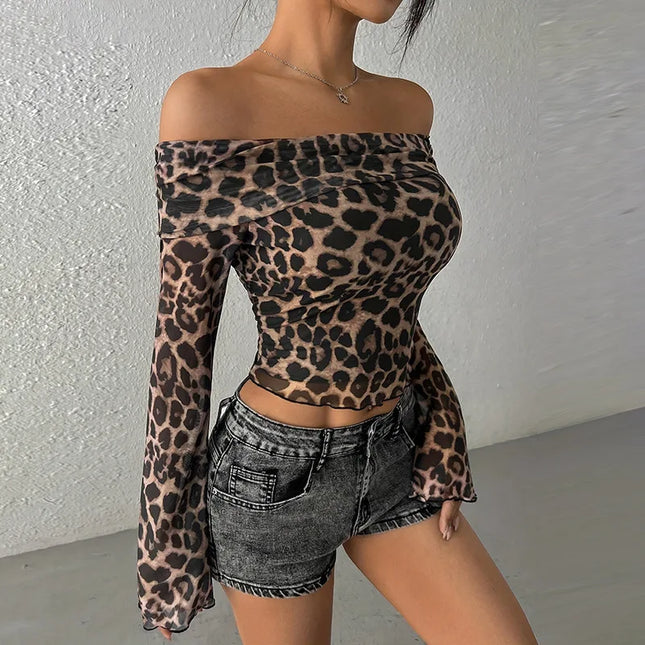 Off Shoulder Leopard Print Top - VOLDRI