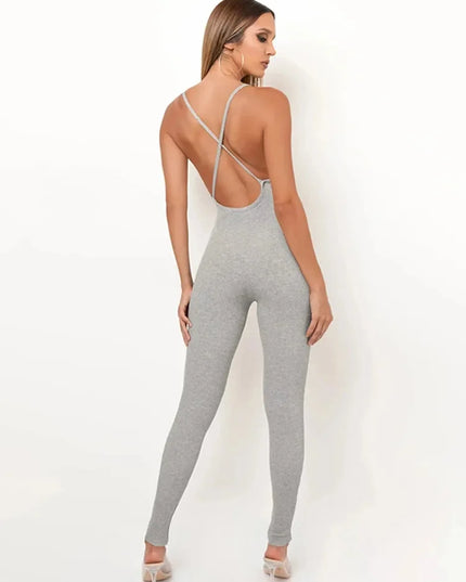 V-neck Skinny Halter Jumpsuit - VOLDRI