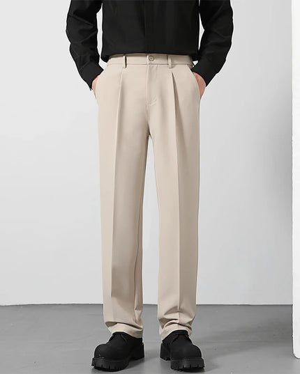 Spring and summer men's loose suit pants Korean style straight solid color drape elastic business office casual trousers brown -   | Stylish & Elegant Fashion by Voldri