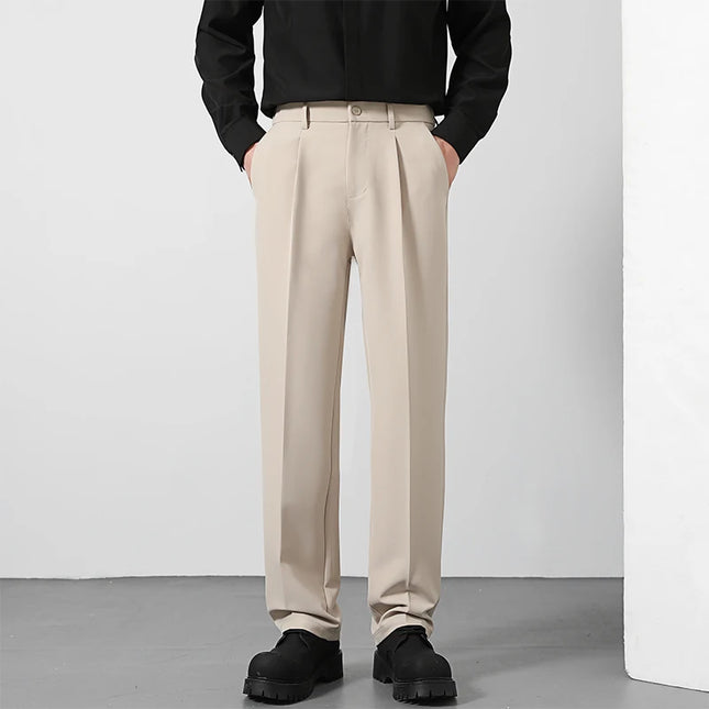Spring and summer men's loose suit pants Korean style straight solid color drape elastic business office casual trousers brown -   | Stylish & Elegant Fashion by Voldri
