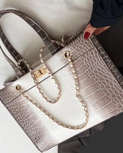 Crocodile Pattern PU Leather Tote Handbag - VOLDRI