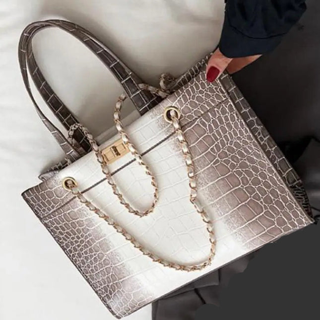 Crocodile Pattern PU Leather Tote Handbag - VOLDRI