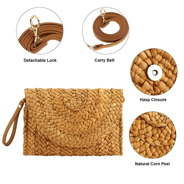 Straw Envelope Clutch Handbag - VOLDRI