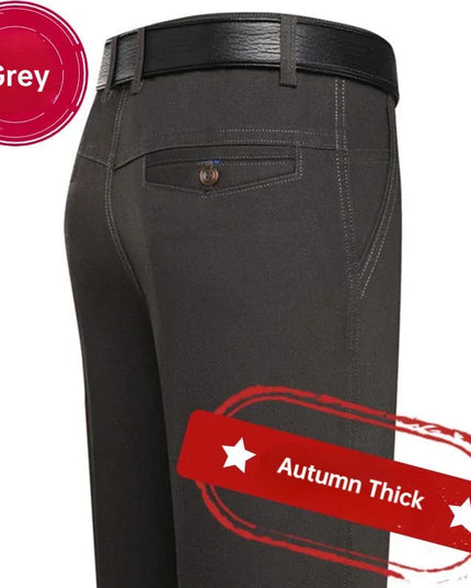 Men's Office Business 100% Cotton Pants Summer Thin & Autumn Thick High Waist Straight Loose Solid Bland Suit Slacks KOACUS