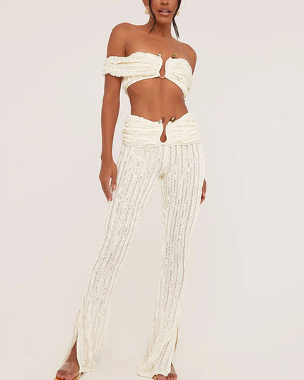 Ruched Trim Crop Tops + High Waist Pants - VOLDRI