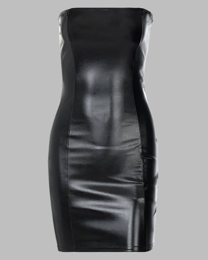 Strapless Bodycon Leather Mini Dress - VOLDRI