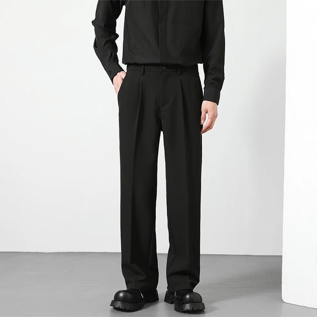 Spring and summer men's loose suit pants Korean style straight solid color drape elastic business office casual trousers brown -   | Stylish & Elegant Fashion by Voldri