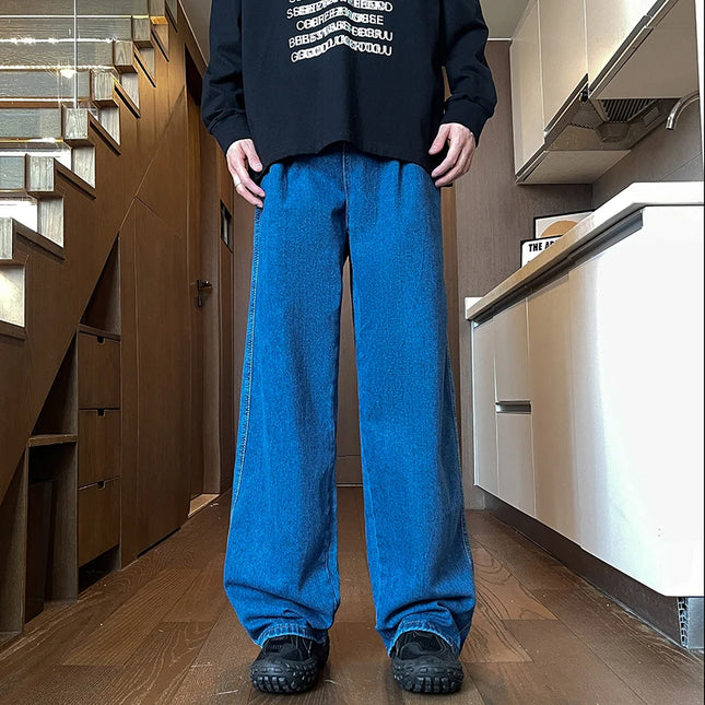 Men's Black Jeans, Classic Solid Color Loose Casual Pants, Fashionable and Versatile Baggy Straight Wide Leg Pants Gray Blue -   | Stylish & Elegant Fashion by Voldri