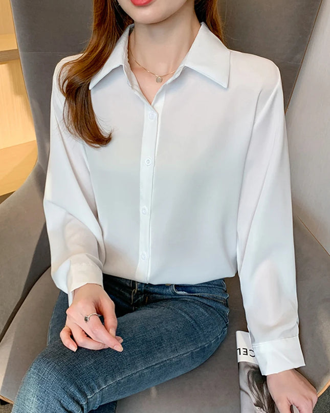 Minimalist Long Sleeve Satin Blouses - VOLDRI