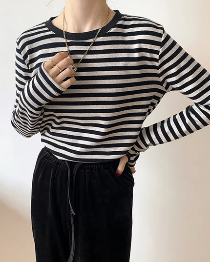 Basic  Casual Striped T-shirt - VOLDRI