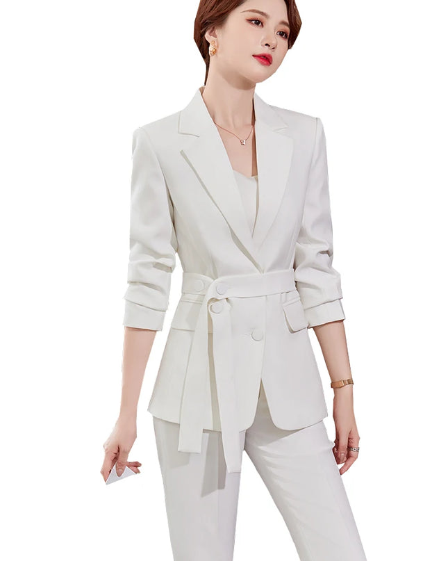 Pant Suit With Sashes Blazer Wear - VOLDRI