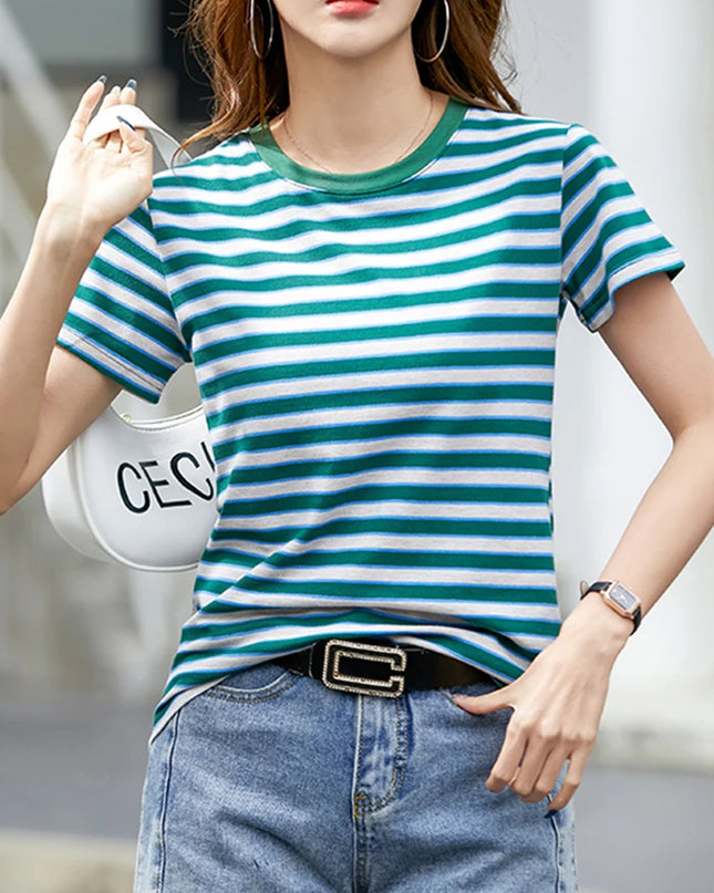 Casual Striped Cotton T Shirt - VOLDRI