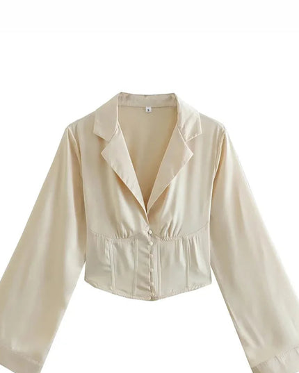 Casual Satin Beige Tops - VOLDRI