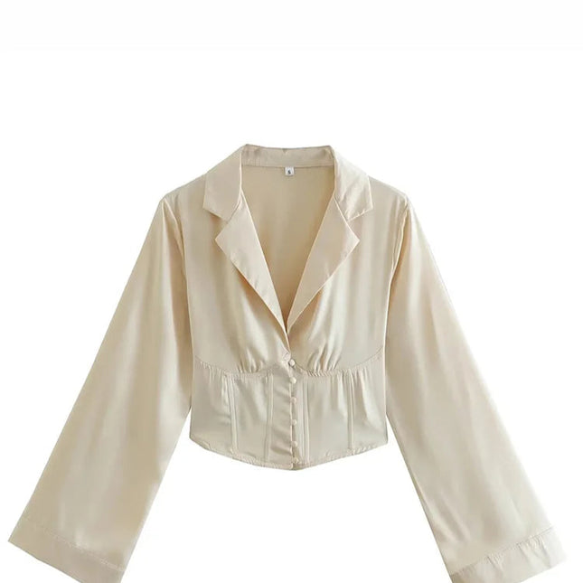 Casual Satin Beige Tops - VOLDRI