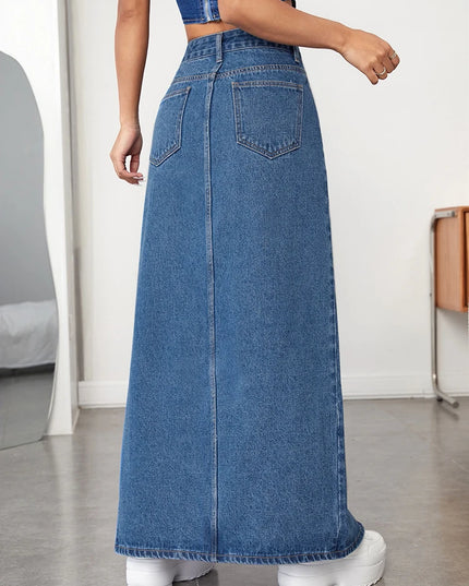 Denim Split Midi Skirt - VOLDRI