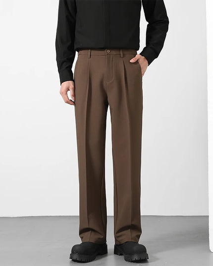 Spring and summer men's loose suit pants Korean style straight solid color drape elastic business office casual trousers brown -   | Stylish & Elegant Fashion by Voldri