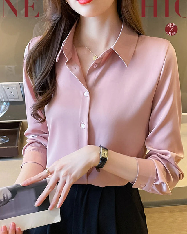 Minimalist Long Sleeve Satin Blouses - VOLDRI