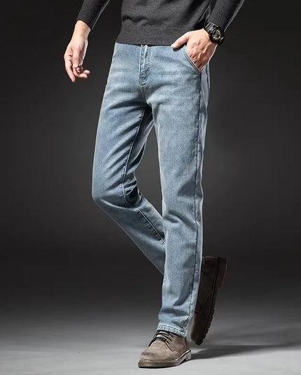 Winter Fleecy Thickened Warm Jeans Vintage Brand Classic Retro Youth Fashion Men Fit Straight Leg Casual Stretch Denim Pants -   | Stylish & Elegant Fashion by Voldri