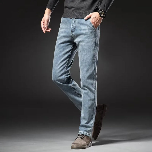 Winter Fleecy Thickened Warm Jeans Vintage Brand Classic Retro Youth Fashion Men Fit Straight Leg Casual Stretch Denim Pants -   | Stylish & Elegant Fashion by Voldri