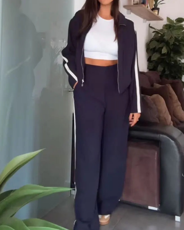 Lapel Cropped Jackets+ Pants Set