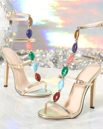 Bohemian Gem Strap High Heels - VOLDRI