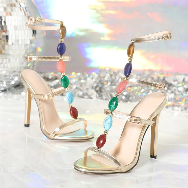 Bohemian Gem Strap High Heels - VOLDRI