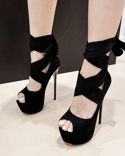 Black High Heels Stiletto Sandals - VOLDRI