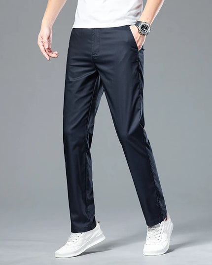 Classic Men's Business Casual Trousers Summer Thin Loose Straight Anti-wrinkle Trousers Black Navy Khaki Royal Blue -   | Stylish & Elegant Fashion by Voldri