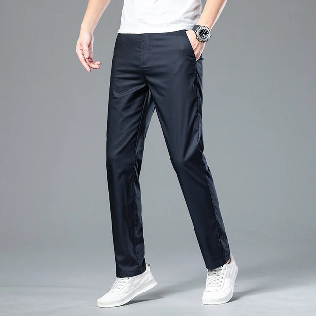 Classic Men's Business Casual Trousers Summer Thin Loose Straight Anti-wrinkle Trousers Black Navy Khaki Royal Blue -   | Stylish & Elegant Fashion by Voldri