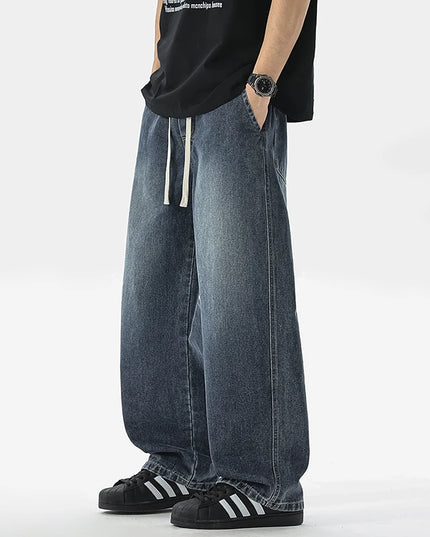Men's Jeans American Loose Wide-leg Loose Straight Casual Trousers Street Hip-hop Baggy Jeans Black Grey  Blue Streetwear Men -   | Stylish & Elegant Fashion by Voldri